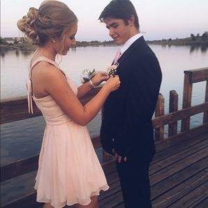 light pink homecoming dress with bow